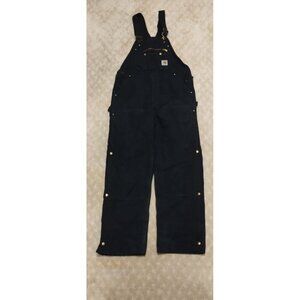 Carhartt Bib Overalls Men's 38x32 Black Duck Quilt Lined Double Knee Zip Leg